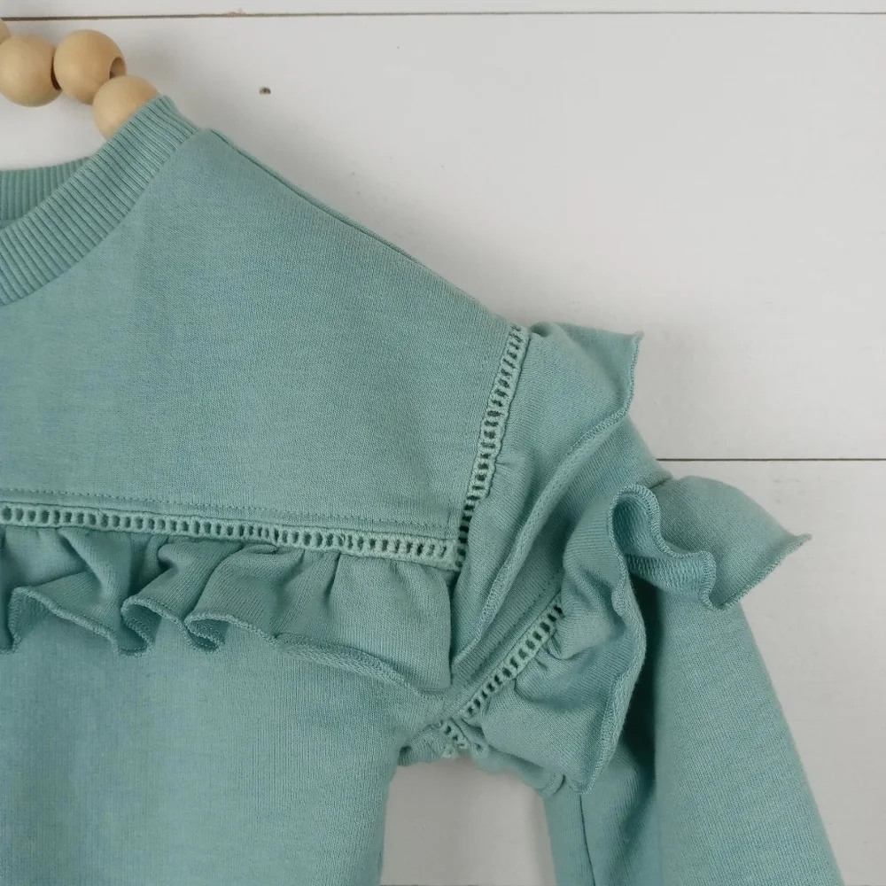 Gymboree girls size 2T mint ruffle crewneck elastic hem long sleeve top